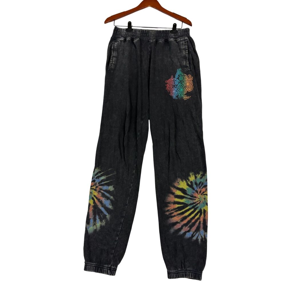 Disney Jogger Sweatpants Womens Black Tie Dye Floral Mickey Graphic Lounge Pants
